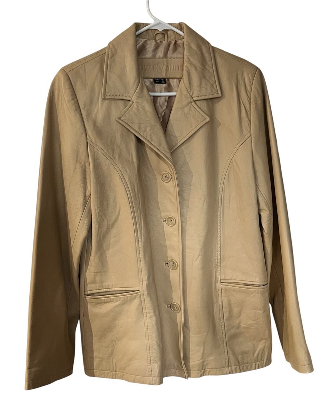 Tan Leather Button-Front Jacket